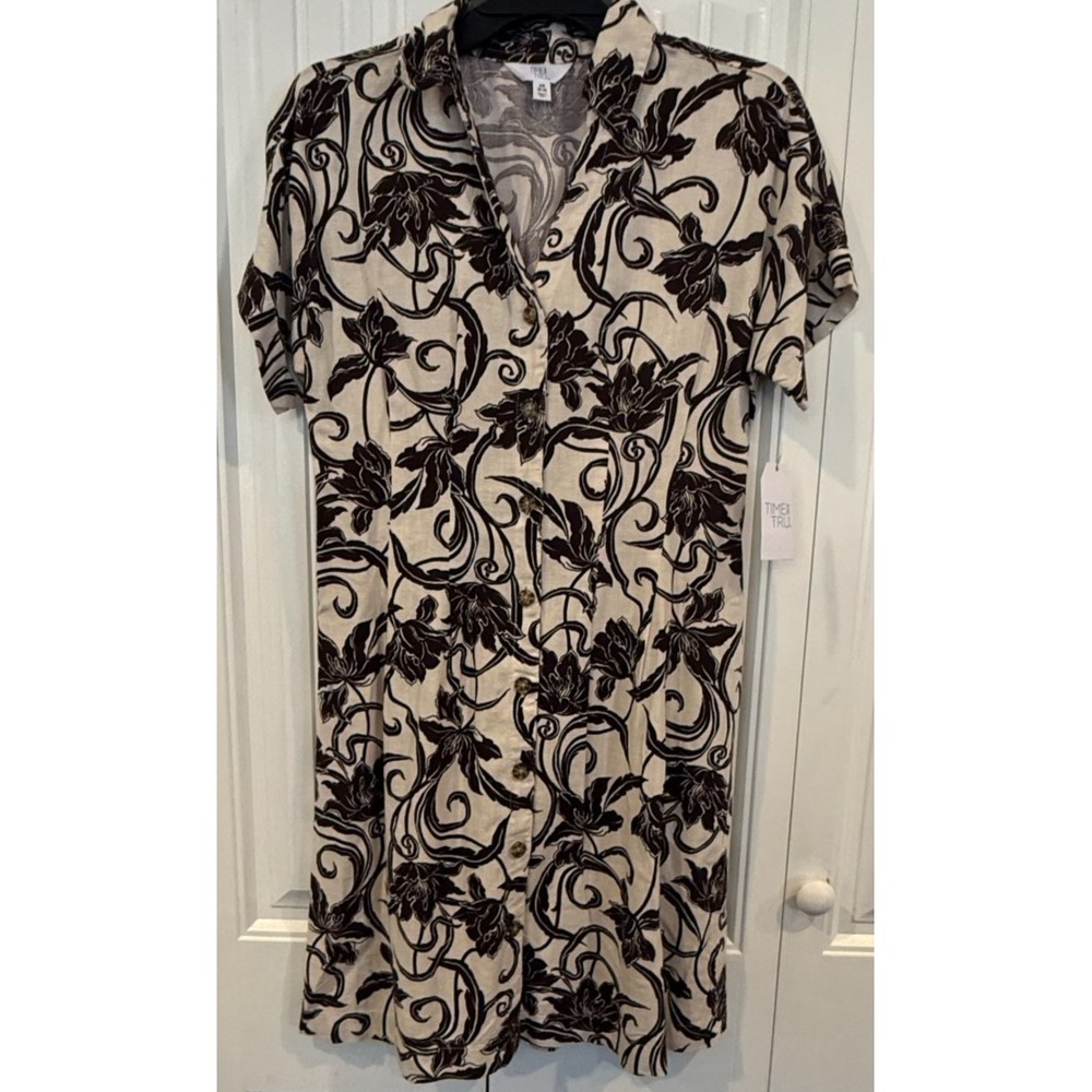 Time and Tru Women's XS Floral Linen Blend Mini Shirt Dress Fit & Flare NWT